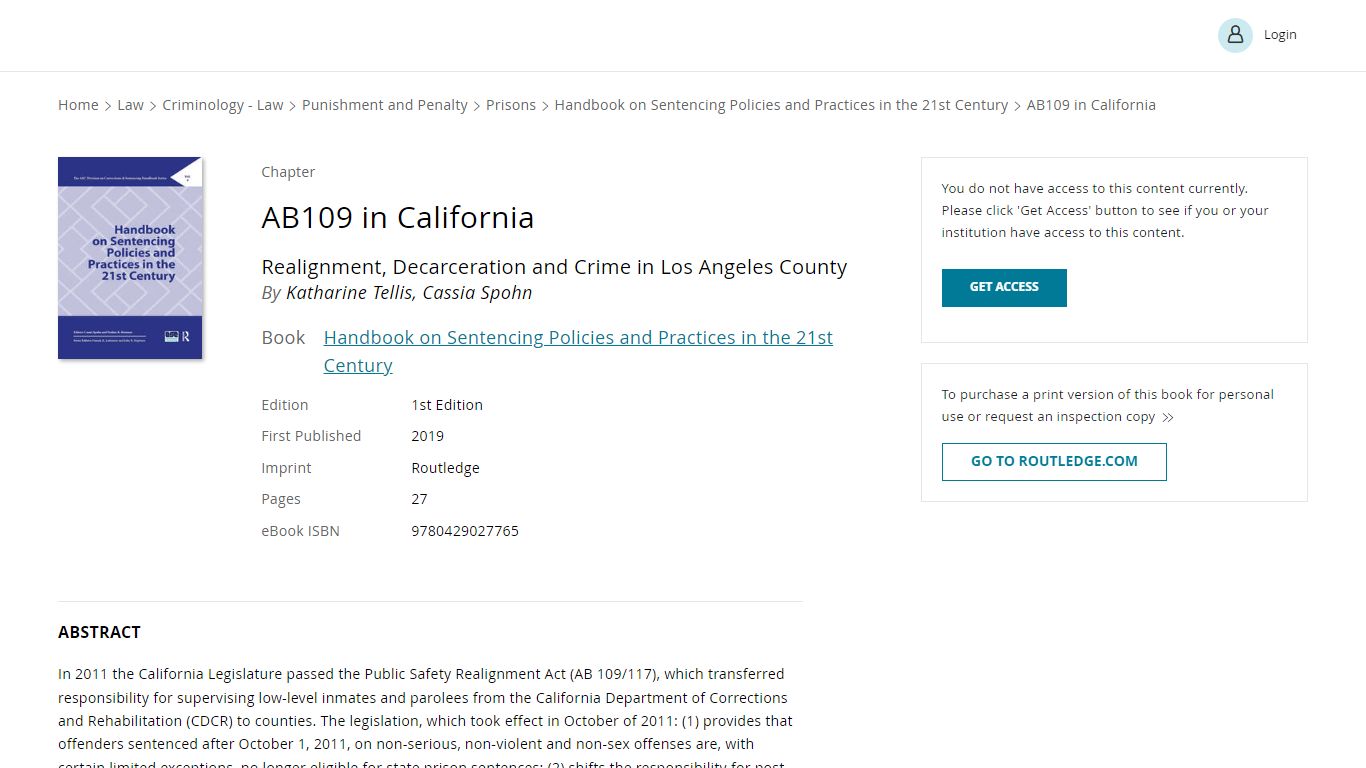 AB109 in California | Realignment, Decarceration and Crime ...